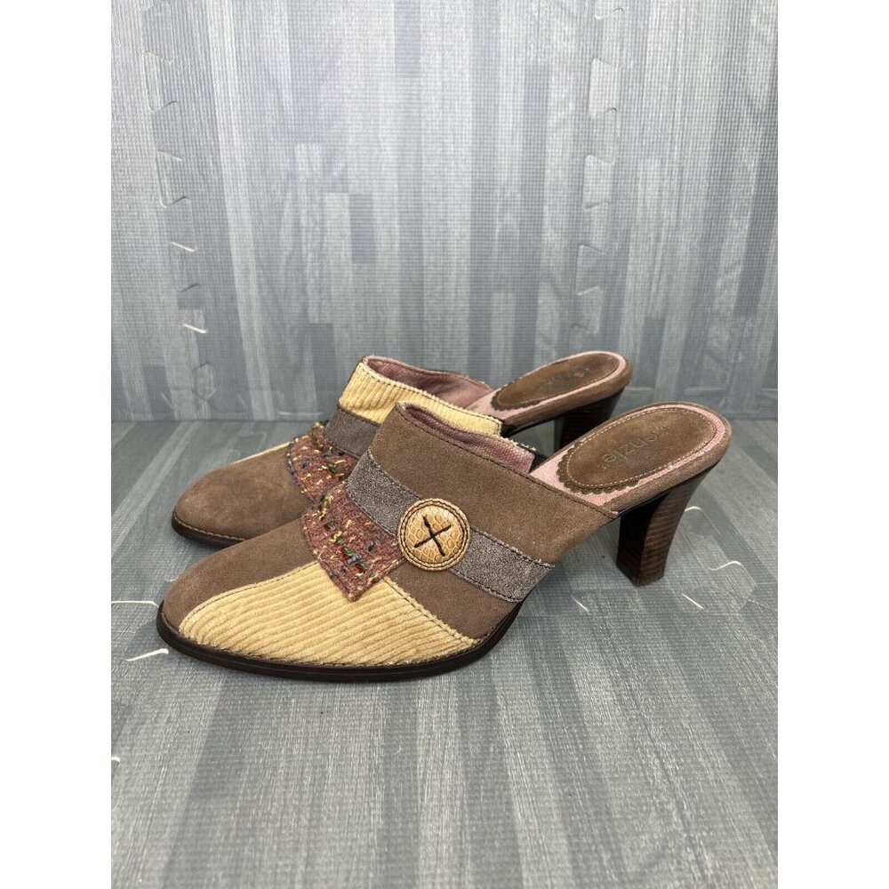 Kenzie Touch Mule Heels Brown Patchwork  Corduroy Women's Size 11 M